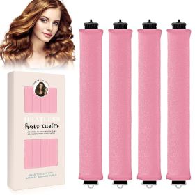 Overnight Heatless Hair Curler, Heatless Curls Satin Flexi Rods with Hook, Versatile Curling Tool for All Hair Types - Pink