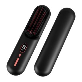 Grey-Black Options -- 1Pc Cordless Negative Ion Hair Straightener Brush Rechargeable Mini Styling Comb With 12 Heating Levels Anti-scald 30S Preh (Color: Black)
