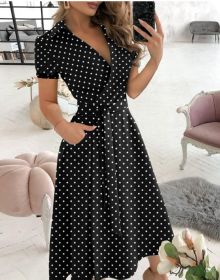 Rainbow Striped Print Summer Dress 2023 Women Button Up Short Sleeve Casual Vintage Shirt Long Dress Ladies Elegant Maxi Dresses (Color: Black, size: XXL)