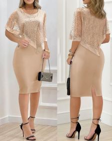 Elegant Evening Party Dresses for Women Sexy Cloak Sleeve Contrast Sequin Slit Bodycon Dress New Fashion 2023 Casual Female (Color: A, size: XL)