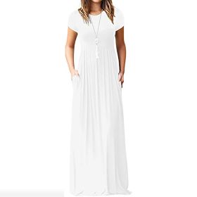 Women Summer Dress Casual Solid Color O Neck Loose Short Sleeve Pocket floor-length Long Woman Maxi Dresses Vestidos SLBZ352 (Color: White, size: L)