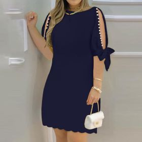 Sexy Hip High Waist Dress Women 2024 Summer Elegant Party Short Sleeve Formal Occas Dress Female Clothing Vestido Mini Skirt (Color: Navy Blue, size: M)