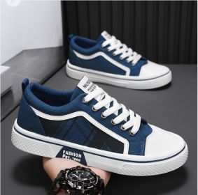 Summer fashion trend, versatile men's new breathable canvas shoes and casual sports shoes (Color: Blue, size: 43)