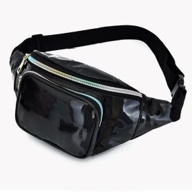 Women Holographic Waist Bag Men Shiny Fanny Pack Hologram Hip Bum Bag Travel Laser Chest Pocket with Adjustable Strap for Travel (Color: Black)