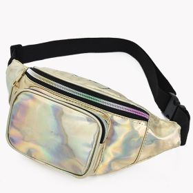 Women Holographic Waist Bag Men Shiny Fanny Pack Hologram Hip Bum Bag Travel Laser Chest Pocket with Adjustable Strap for Travel (Color: Gloden)