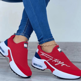 Tennis Shoes for Women 2022 Gym Sports Shoes Female Wedge Platform Sneakers Lace-up Breathable Walking Shoes Tenis Feminino (Shoe Size: 35, Color: Red)