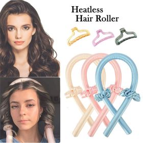 Heatless Curling Rod Headband No Heat Hair Curlers Ribbon Hair Rollers Sleeping Soft Curl Bar Wave Formers DIY Hair Styling Tool (Color: Blue)