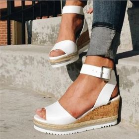 Retro Womens Fashion Open Toe Ankle Platform Wedges Shoes Ladies Roman Sandals Buty Damskie Wedges Shoes Mujer 2022 erf45 (Color: White, size: 7)