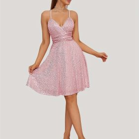 Homecoming Dopamine Sequined Dress, Sexy Spaghetti Strap Backless Club Party Dress, Women's Clothing (Color: Pale Pinkish Gray, size: L(8/10))