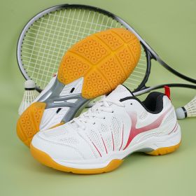 New super light breathable couple badminton shoes Fashion comfortable men's sports shoes tennis shoes (Color: White red, size: 43)