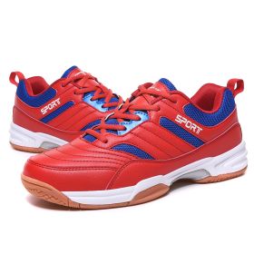 New comfortable breathable tennis shoes beef tendon sole anti-slip cushioned leisure badminton shoes comprehensive training men's shoes table ten (Color: Red blue, size: 43)
