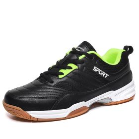 New comfortable breathable tennis shoes beef tendon sole anti-slip cushioned leisure badminton shoes comprehensive training men's shoes table ten (Color: Black green, size: 44)