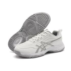 Men's new badminton shoes Fashion comfortable breathable men's and women's sports shoes casual men's shoes (Color: White grey, size: 39)