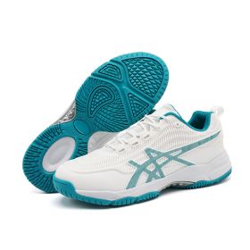 Men's new badminton shoes Fashion comfortable breathable men's and women's sports shoes casual men's shoes (Color: White and blue, size: 40)