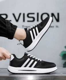 New men's trendy, fashionable and versatile mesh casual board shoes, men's casual shoes (Color: Black, size: 43)