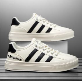 Spring new men's fashion fashion casual shoes comfortable sneakers (Color: Beige black, size: 43)