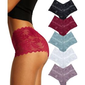 Women' s Underwear Lightweight Soft Lace High Waist Panties 5 Pack (Primary Colour: Multicolor, size: 2XL)