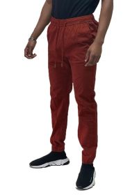 Weiv Mens Solid Stretch Cargo Jogger (Color: Burgundy, size: L)
