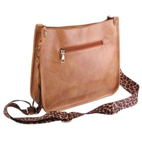 Women Fashion Leather Crossbody Bag Shoulder Bag Casual Handbag with Flexible Wearing Styles Adjustable Guitar Strap (Color: Brown)