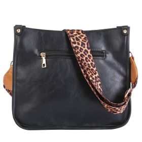 Women Fashion Leather Crossbody Bag Shoulder Bag Casual Handbag with Flexible Wearing Styles Adjustable Guitar Strap (Color: Black)