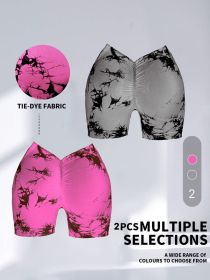 2 Pack Women's Tie Dye High Waist V-Back Scrunch Yoga Shorts, Peach Lift Seamless Sport Athletic Shorts With Stretch Fabric, Fitness Workout Bott (Color: 2PACK2, size: M)