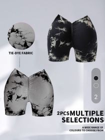 2 Pack Women's Tie Dye High Waist V-Back Scrunch Yoga Shorts, Peach Lift Seamless Sport Athletic Shorts With Stretch Fabric, Fitness Workout Bott (Color: 2PACK1, size: M)