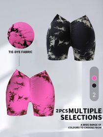 2 Pack Women's Tie Dye High Waist V-Back Scrunch Yoga Shorts, Peach Lift Seamless Sport Athletic Shorts With Stretch Fabric, Fitness Workout Bott (Color: 2PACK3, size: S)