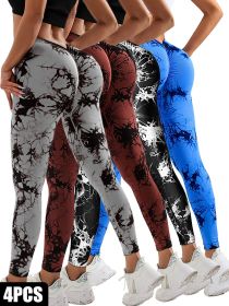 4 Pack Women's Scrunch Workout Leggings, High Waisted Butt Lifting Tie-dye V Back Waist Seamless Gym Yoga Leggings (Color: 4PACK, size: M)