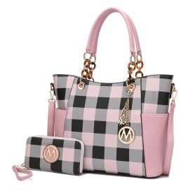 MKF Collection Bonita Checker Tote Handbag & Wallet Set Women by Mia K (Color: Pink, Material: Vegan Leather)