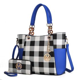 MKF Collection Bonita Checker Tote Handbag & Wallet Set Women by Mia K (Color: Royal Blue, Material: Vegan Leather)