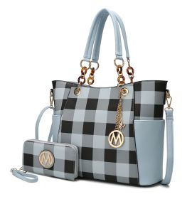 MKF Collection Bonita Checker Tote Handbag & Wallet Set Women by Mia K (Color: Lt Blue, Material: Vegan Leather)
