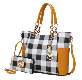 MKF Collection Bonita Checker Tote Handbag & Wallet Set Women by Mia K (Color: Mustard, Material: Vegan Leather)
