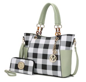 MKF Collection Bonita Checker Tote Handbag & Wallet Set Women by Mia K (Color: Minit, Material: Vegan Leather)