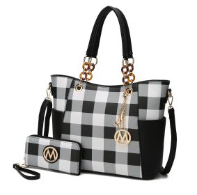 MKF Collection Bonita Checker Tote Handbag & Wallet Set Women by Mia K (Color: Black, Material: Vegan Leather)