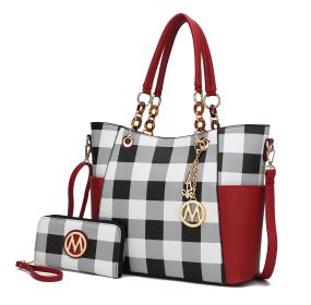 MKF Collection Bonita Checker Tote Handbag & Wallet Set Women by Mia K (Color: Red, Material: Vegan Leather)