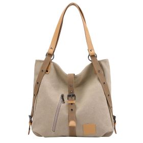 Ladies Canvas Tote Bag Multifunctional Purse Handbag Adjustable Shoulder Rucksack Convertible Backpack Wear-Resistant Dirt-Proof For Women School (Color: KHAKI)