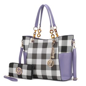 MKF Collection Bonita Checker Tote Handbag & Wallet Set Women by Mia K (Color: Lavender, Material: Vegan Leather)